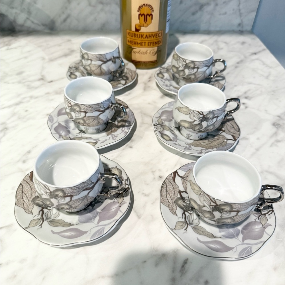 Beautiful Turkish Floral Silver Coffee Cups(2oz)
